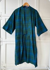 VTG 1960s Pendleton Blue Green Plaid Wool Short Belted Robe M