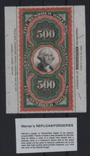 Forgery - Werner's REPLICA of USA Revenues $500.00 “Large Persian Rug” R133