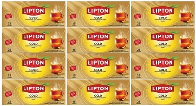 12 LIPTON GOLD Natural Black Tea 25 Teabags Box 37.5g 1.32oz