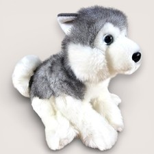Aurora Husky Dog Plush Stuffed Animal Realistic Gray White Blue Eyes 11.5"