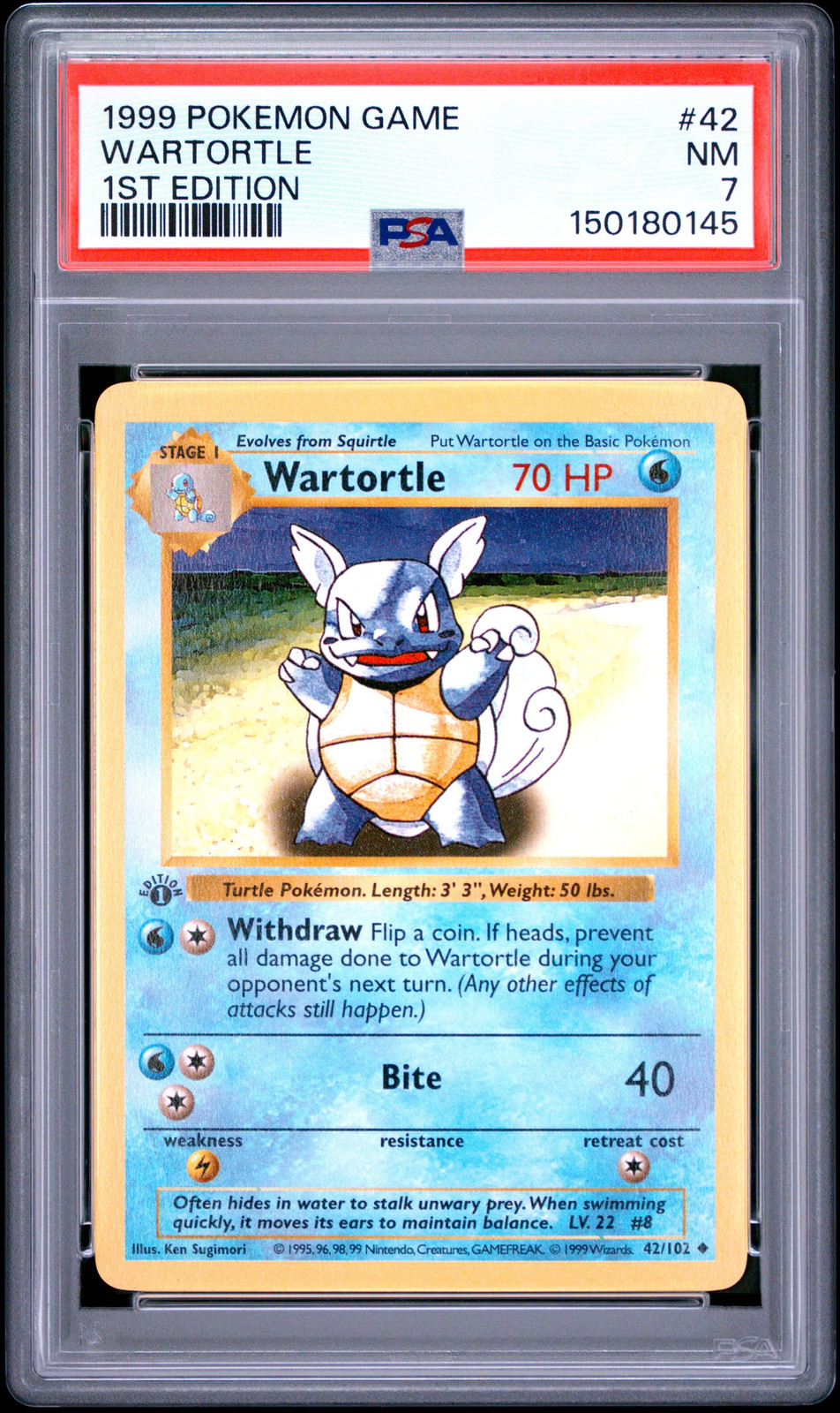 Wartortle 1st Edition PSA 7 1999 Pokemon Base Set Shadowless #42