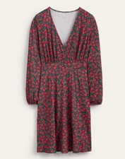 Boden Willow Jersey Dress Red Navy Floral Women’s Size 16 / 18 Stretch