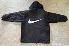 Vintage 90's Nike Large Big Swoosh Parka Jacket Black and White