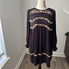 Free People Pasadena Dress Embroidered Plum Women’s Size Medium Boho