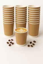 12oz 500 x Disposable Ripple Paper Coffee Cups For Hot & Cold Drinks Takeaway