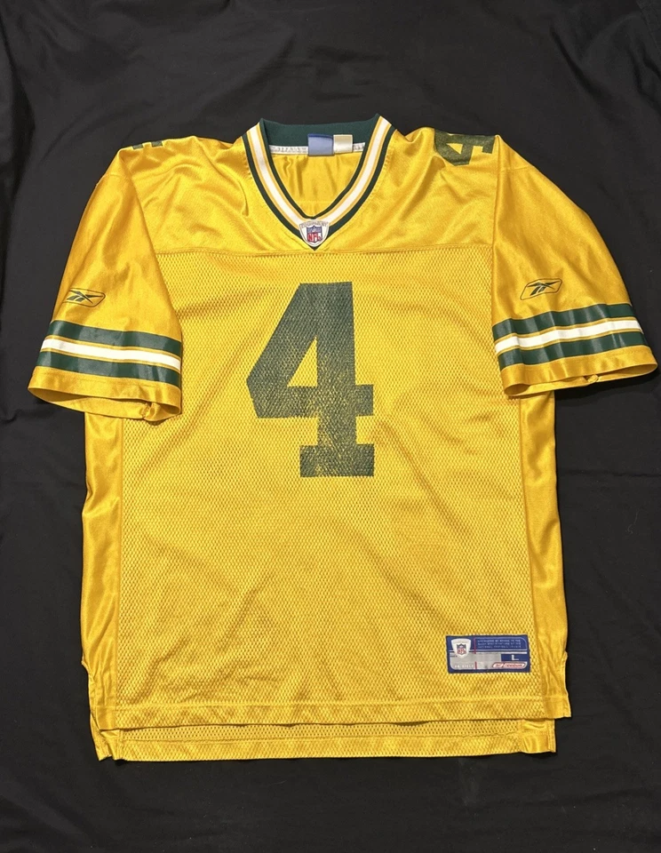 Camiseta Green Bay Packers Brett Favre Reebok para hombre talla grande dorada NFL Foto 2 de 4