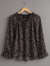 VICI Black Floral Sheer Blouse Women Long Sleeve Boho Ruffle Top S