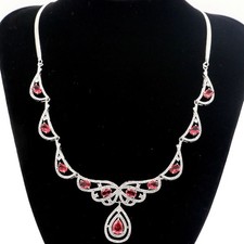 Hot Sell 25.5g Pink Raspberry Rhodolite Garnet White CZ Silver Necklace 21inch