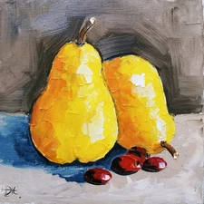 Pears Original Painting Fruits Impasto Oil Painting Kitchen Decor 3D Art 6x6