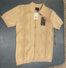 Marc Asher New York Men’s Small Soft Knit Button Down Short Sleeve Beige $78