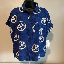 NWT LuLaRoe Amy Navy White Peace Signs Daisies Women S Rayon Simply Comfortable