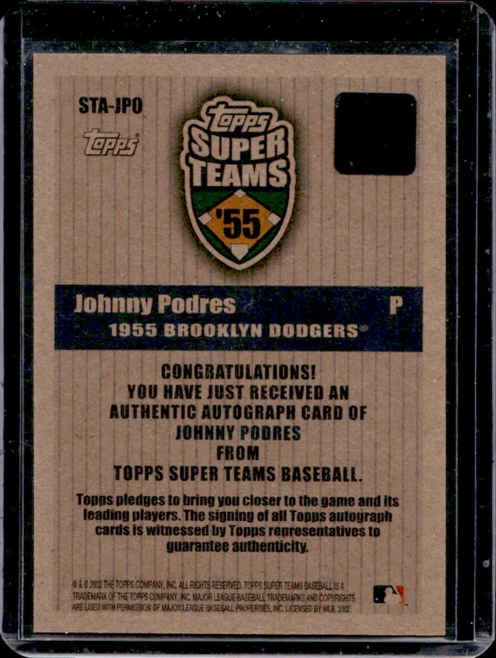 2002 Topps Super Teams Johnny Podres Auto #STA-JPO Dodgers - Image 2 of 2
