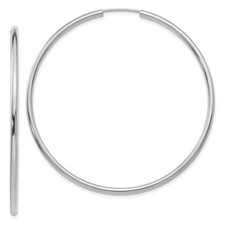 14k White Gold Polished Endless 2mm Hoop Earrings 2.76gm L-54 mm, W-54 mm