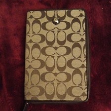 Pre Owned Coach Khaki Signature Print Tablet Case