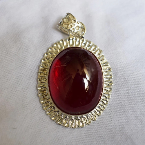 74 CT+ Natural Red Ruby Pendant 925 Sterling Silver Plated Handmade Jewelry - Afbeelding 4 van 8