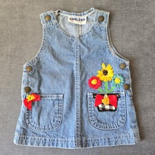 Vintage Chelsea Baby Girls 12M Denim Vest 3D Flower Appliqu  Pockets 80s 90s