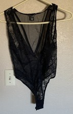 Victoria  s Secret Lace Lingerie Teddy Unlined One Piece Bodysuit Black M