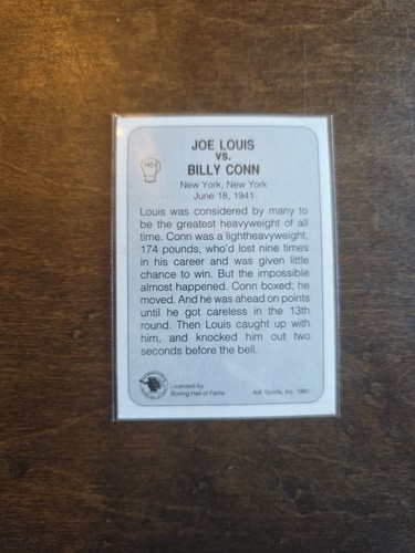 1991 AW Sports Boxing #143 Joe Louis vs Billy Conn 1 - Imagen 2 de 2