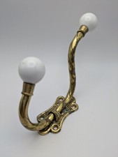 Vtg Brass Coat Hook Porcelain Ceramic Knobs Double Wall Hat Hanger Ornate...