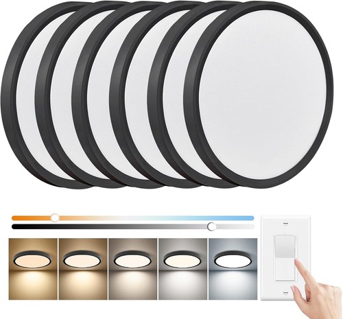 6PK 12" LED Ceiling Light 24W 2520LM CCT Dimmable Flush Mount Black