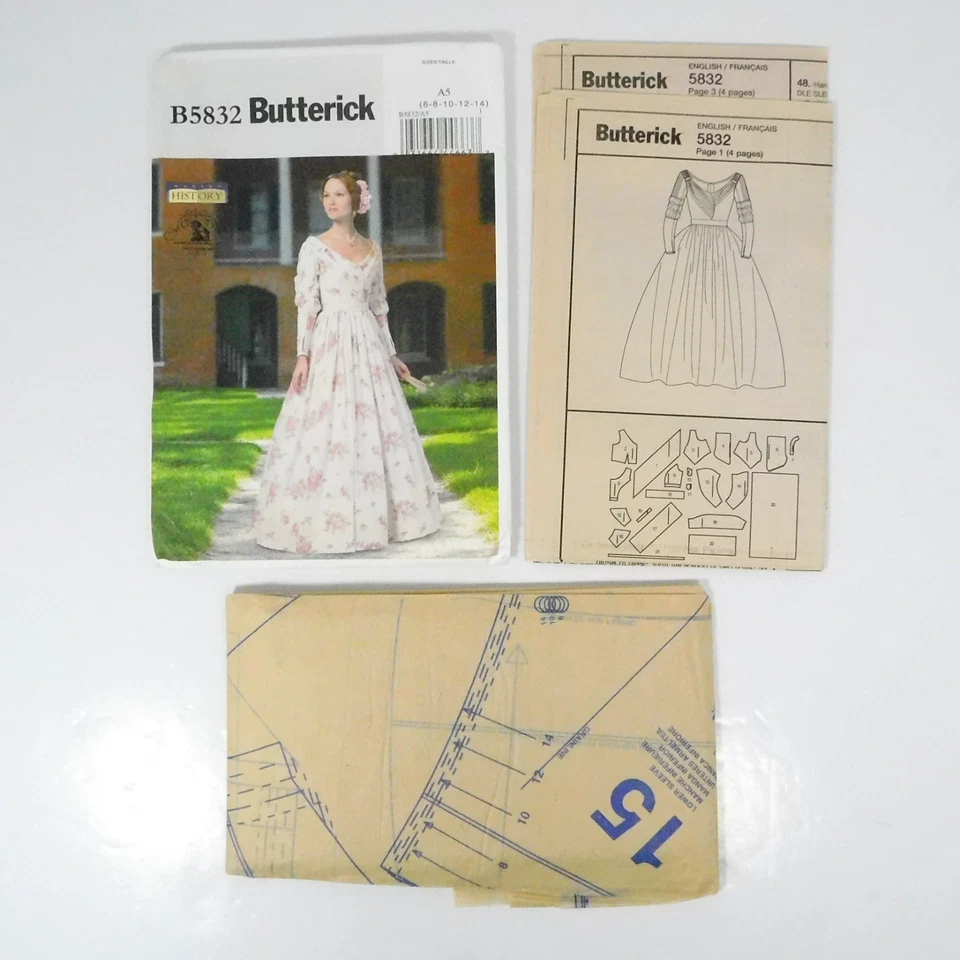 Butterick 5832 Misses Sewing Pattern Size Uncut Costume Civil War Cottagecore - Image 2 of 4