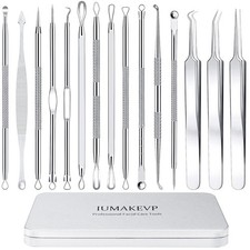 Pimple Popper Tool Kit, IUMAKEVP 15 PCS Professional Stainless Steel Blackhea...