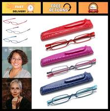 Slim Pocket Reading Glasses with Clip Case - Compact Portable Readers 2.00 Red