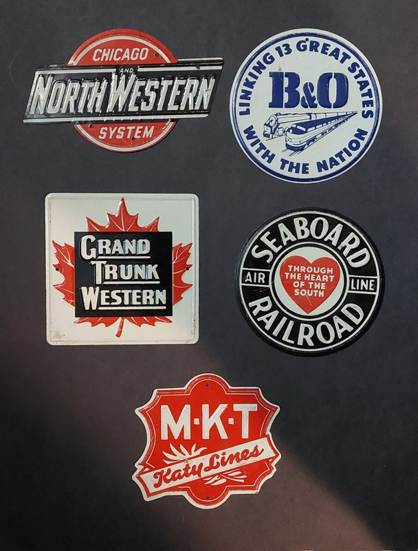 1950s POST RAILROAD TIN METAL MINIATURE 3" SIGNS LOT OF 5
