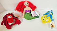 Disney The Little Mermaid Ariel Sebastian Flounder Bean Bag Plush Lot w/ Tags