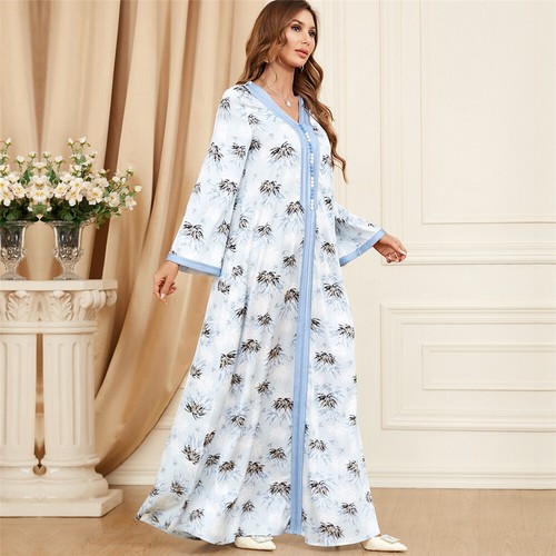 Muslim Floral Kaftan Islamic Women Maxi Dress Ramadan Dubai Caftan Moroccan Gown - Picture 165 of 216