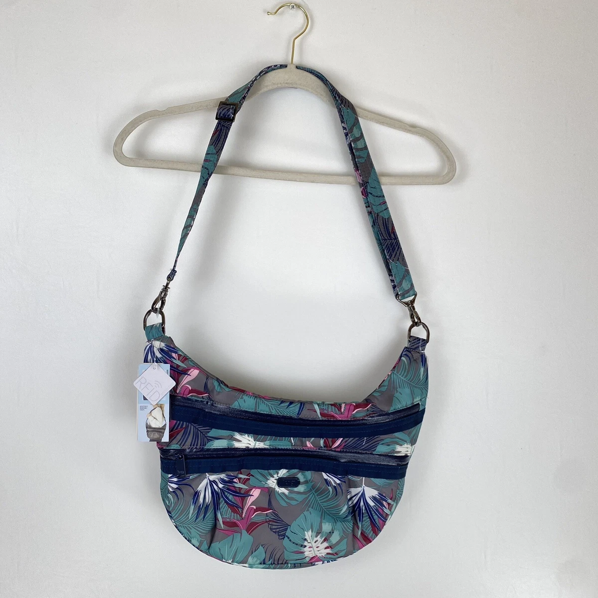 Lug Hippy Crossbody Bag Purse Hippy Floral Blue Pink RFID Slots