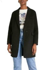 New Maje Double-faced Mid-length Wool Coat Tailored Collar Black Sz 40
