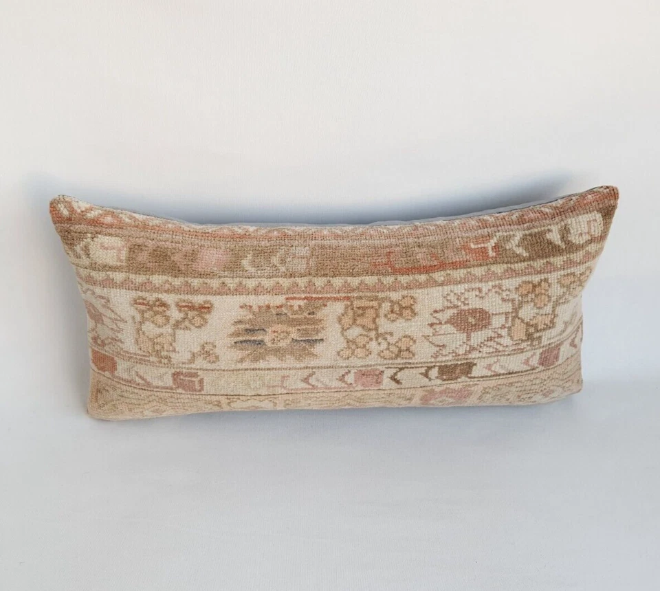 Muted Anatolian Bedding Rug Pillow Cover , Organic Wool Oushak Carpet Pillow - Image 2 of 4