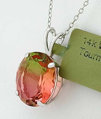 LAB CREATED 5,76 kt AAA TURMALIN ANHÄNGER 14k WEISSGOLD - neu mit Etikett