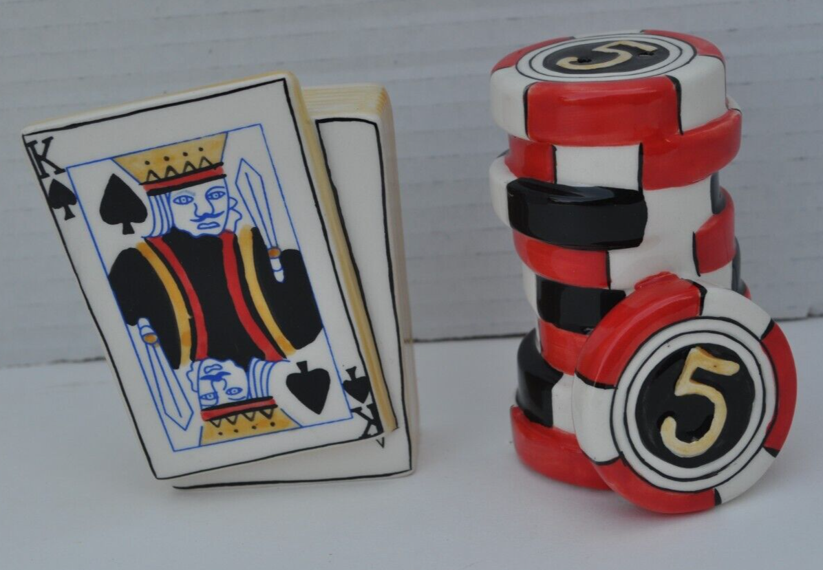 POKER CHIPS & DECK OF CARDS SALT & PEPPER SHAKERS