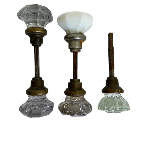 Vintage Nine 9 & Twelve 12 Point Clear & White Milk Glass Door Knobs- VERY NICE