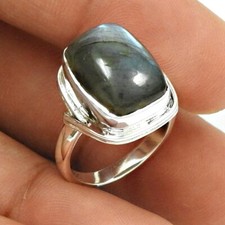 Natural Labradorite Solid Sterling Silver Statement Bezel Ring Jewelry Size 5
