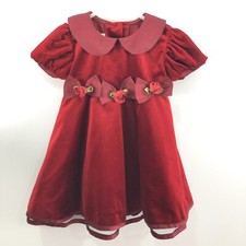 Vintage Baby Girls Red Velvet Holiday Dress Peter Pan Collar Size 18 Months