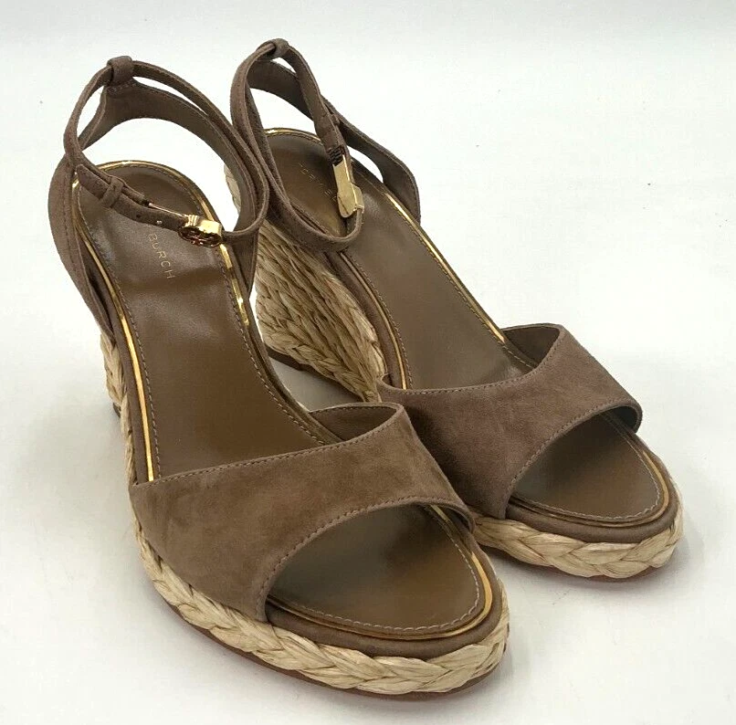 Tory Burch Raffia Women's Size 6 Brown Suede Wedges - Image 3 of 4