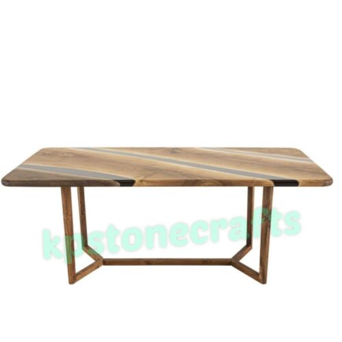 Handmade Walnut Epoxy Resin Tabletop – Luxury Live Edge Coffee Table, Dining Tab - Picture 4 of 9