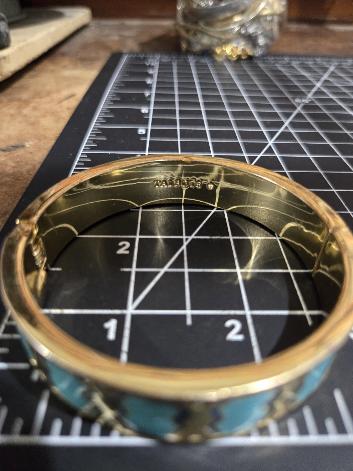 talbots hinged bangle bracelet gold blue enamel - image 1