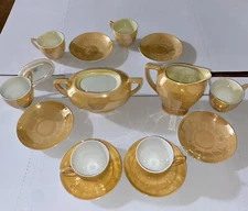 Victoria Czecho-Solvakia Demitasse Cups & Saucers + Cream & Sugar Bowl