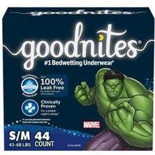 Goodnites Youth Pants for Boys Small/Medium Giga Pack CA of 44