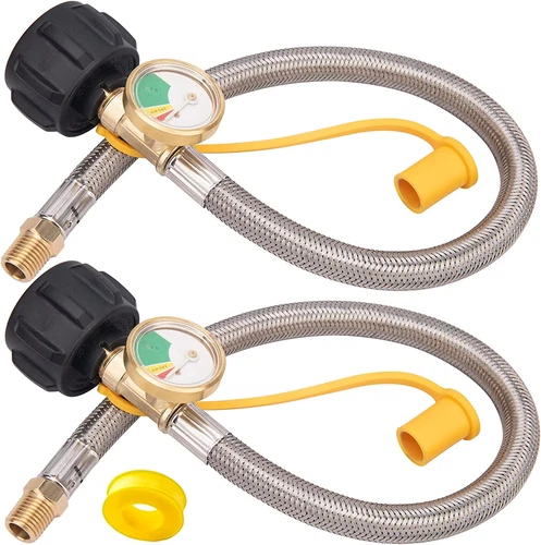 2x Stainless Braided RV Camper Propane Hose with 1/4" Male NPT QCC Type1 Inlet - Picture 3 of 9