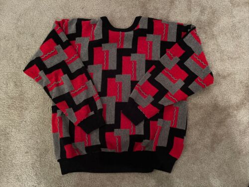Vintage TUNDRA CANADA Sweater Black Red Grey Coogi Style Cosby Men's XL - Afbeelding 1 van 4