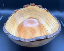 Handmade Wood Bowl, Artist Signed Barrie Harding, live edge, Honey Locust 5-22