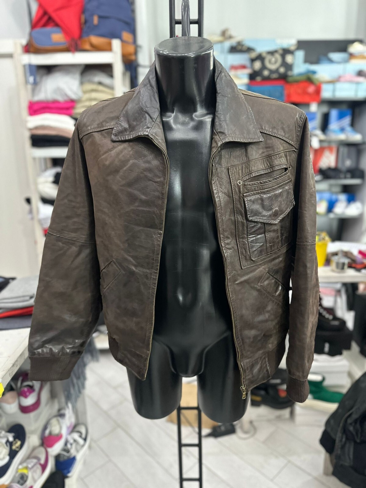 Gasc Brown Leather Jacket for Men Size 52 LLV1004