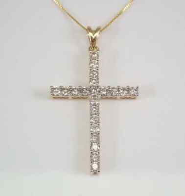 0.5Ct Round Certified Moissanite Cross Pendant 14k Yellow Gold Plated Silver 18''