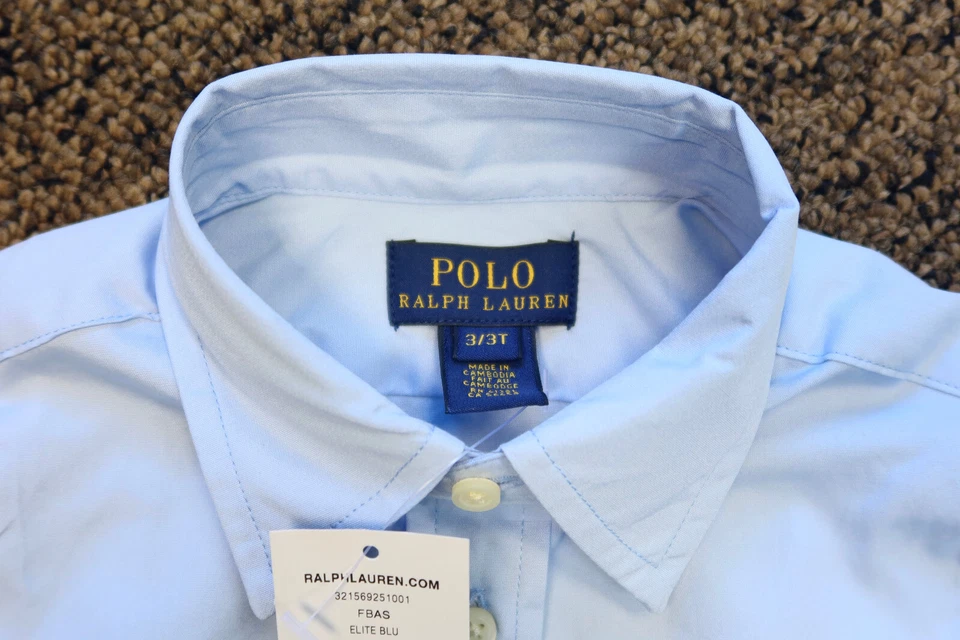 Nueva Camisa de Vestir Polo Ralph Lauren Niño Pequeño Manga Larga - 3/3T - Azul Elite Foto 3 de 4