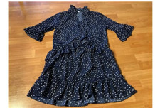 Women's NEW sheer mini-dress size Small navy blue polka dots 3/4 sleeve